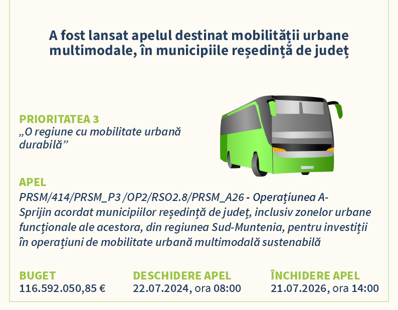A fost lansat apelul de proiecte destinat operaţiunilor de mobilitate urbană în municipiile reşedinţă de judeţ